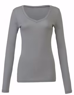 Sheer Mini Rib LS V-Neck T-Shirt
