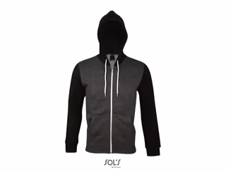 Unisex hooded zipped jacket with white contrasted drawstring 